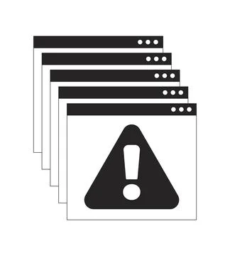 Error messages web multiple popups 2D line object Stock Illustration