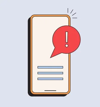 Error in mobile phone. Warning caution notice notification Stock Illustration