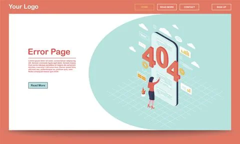 Error page isometric landing page template Stock Illustration