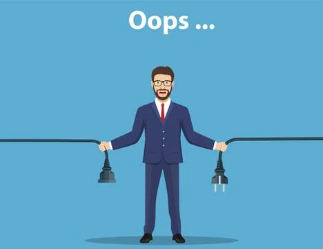 Error page. Man holding unplugged cable. Stock Illustration