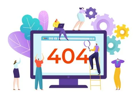 Error page, not found search at computer vector illustration. Internet flat Stock Illustration