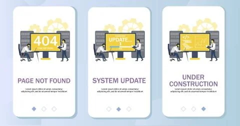 Error pages mobile app onboarding screens vector template Stock Illustration