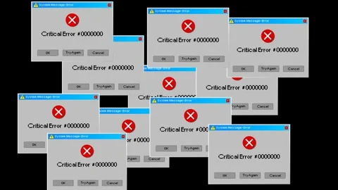 Error popup, error message, critical error, system crash alert on black back Stock Footage 320032468