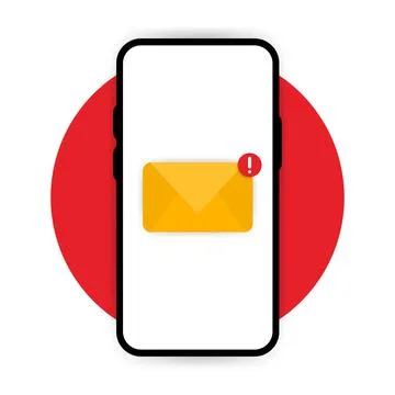 Error realistic message on screen phone on red and white background. Vector i Stock Illustration