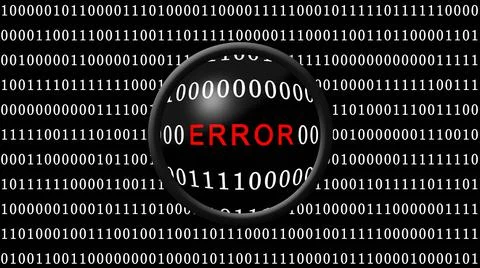 ERROR red lettering shown in a magnifying lens in front of a black screen 스톡 일러스트