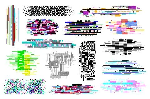 Error screen elements. Noise, glitch effects, decay signal, monitor bugs Stock Illustration