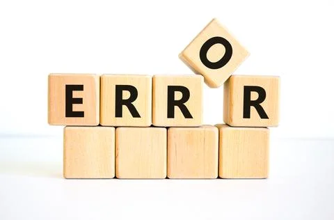 Error symbol. The concept word 'error' on wooden cubes on a beautiful white t 스톡 사진