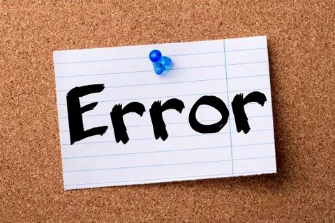 Error - teared note paper pinned on bulletin board Stock Photos