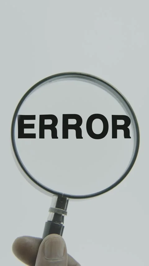 Error text or word highlighted by a magnifying glass in a hand on a white Stock Footage 303440553