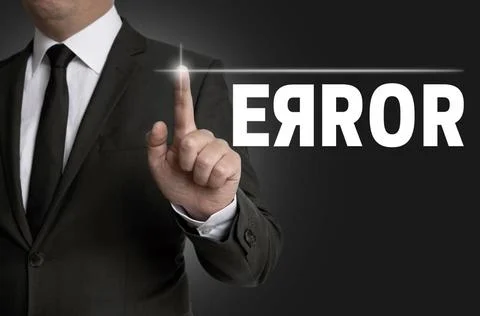 Error Touchscreen wird von Geschäftsmann bedient Konzept error Touchscreen.. Foto stock