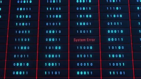 Error warning sign, datacenter, data processing, system failure, binary code. Stock Footage 323094947