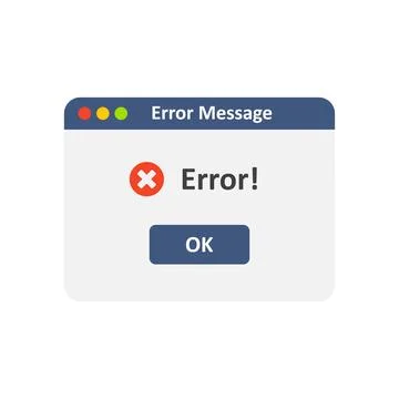 Error Window, Alert Interface with Red Icon and Ok Button. Vecrtor Stock Illustration