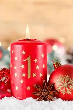 Erster 1. Advent mit Kerze Weihnachten Dekoration Weihnachtsdekoration Wei... Stock Photos