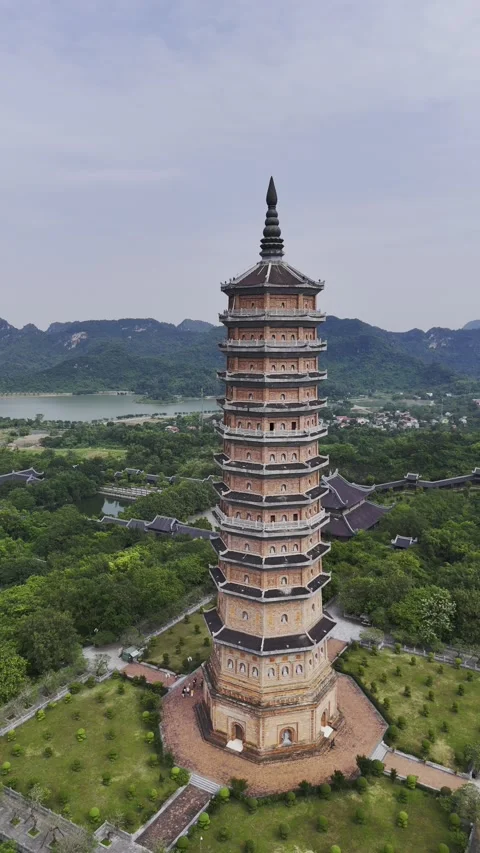 Ertical drone view of Bai Dinh Pagoda, Ninh Binh, Vietnam – 4K Stock Footage 325040463