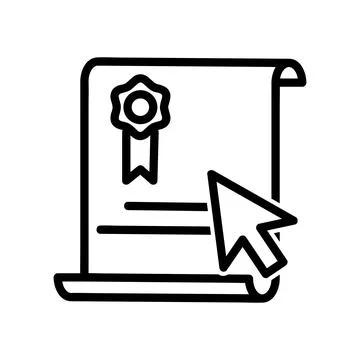?ertificate with cursor flat icon. Pictogram for web. Line stroke. Isolated o Stock Illustration