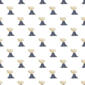 Erupting volcano cartoon pattern with smoke plumes Illustration