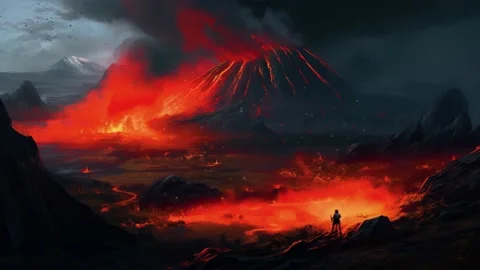 Erupting volcano, first world landscape. loop animation Stock Footage 239677812
