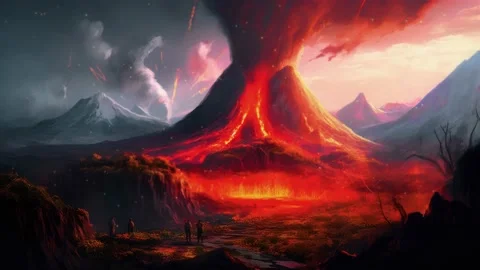 Erupting volcano, first world landscape. loop animation Stock Footage 239677819
