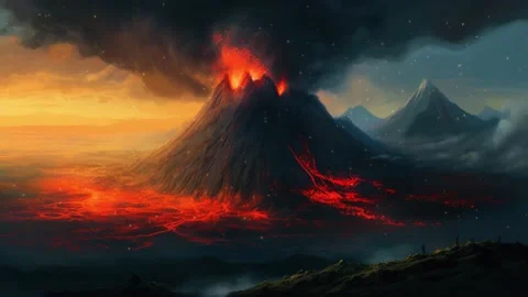 Erupting volcano, first world landscape. loop animation Video stock 239677820