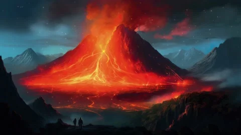 Erupting volcano, first world landscape. loop animation Stock Footage 239677821