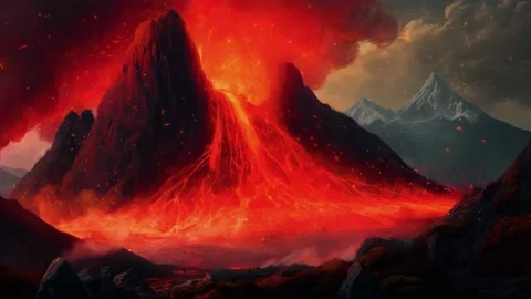 Erupting volcano, first world landscape. loop animation Video stock 239677860