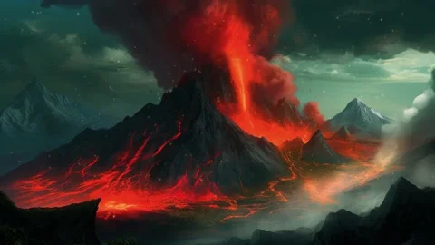 Erupting volcano, first world landscape. loop animation Stock Footage 239677861