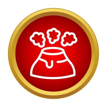 Erupting volcano hazard warning icon on red background Stock Illustration