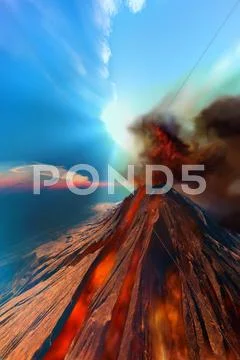 Erupting volcano Stock Illustration