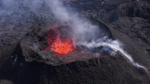 Erupting Volcano Lava Bubble Explodes in Slow Motion Close Up Stock Footage 300219525