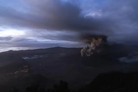 Eruption of bromo volcano on Java island in Indonesia. Stock Photos
