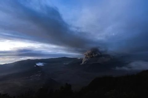 Eruption of bromo volcano on Java island in Indonesia. Stock Photos