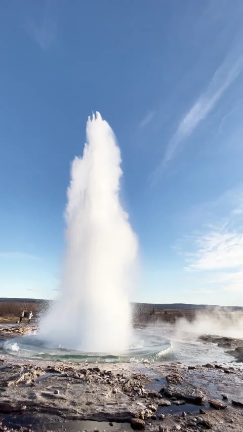 Eruption of a geyser in Iceland. Vertical video. Stock Footage 225743853