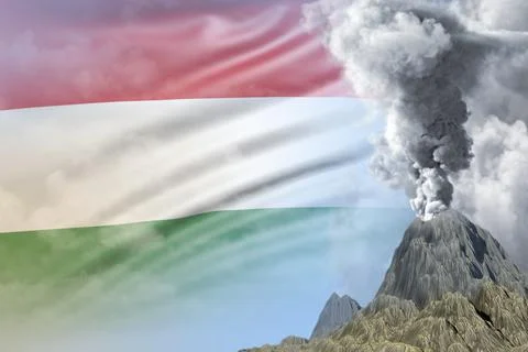 Eruption on Hungary flag, problems of disaster concept Stock Illustration