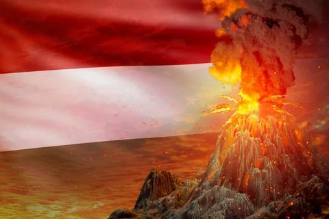 Eruption on Hungary flag, problems of natural disaster concept Stock Illustration