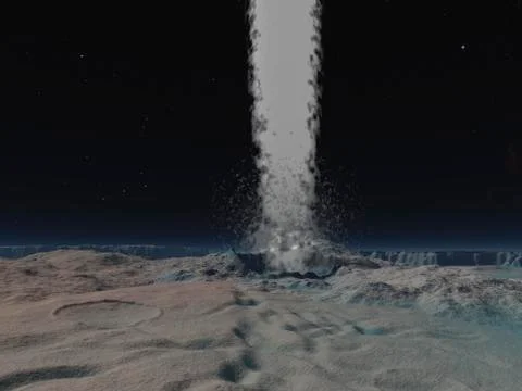 Eruption of an ice volcano on the surface of Neptunes moon Triton. Stock Illustration