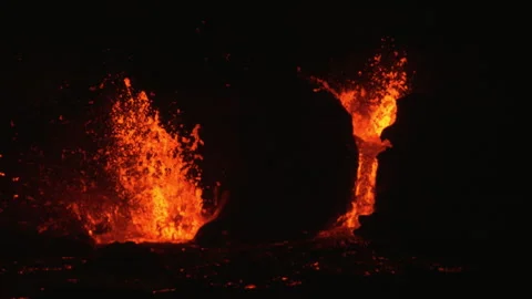 Eruption in Iceland 2021 - two active crators Stock Footage 341502550
