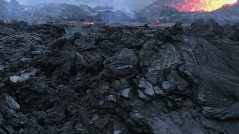 Eruption in Iceland - lava solidifies Stock Footage 341502615