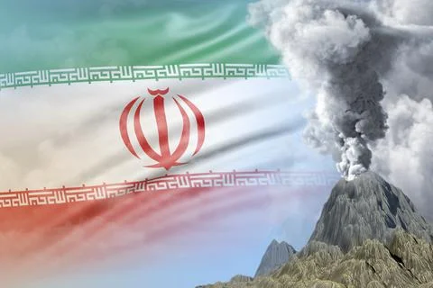 Eruption on Iran flag ual Stock Illustration