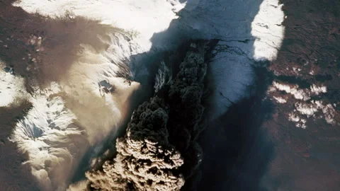 Eruption of Kliuchevskoi volcano from outer space Zoom In Stock Footage 154794577