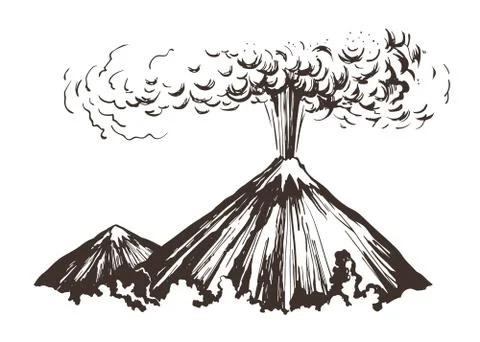 Eruption. Mountains sketch Stock Illustration