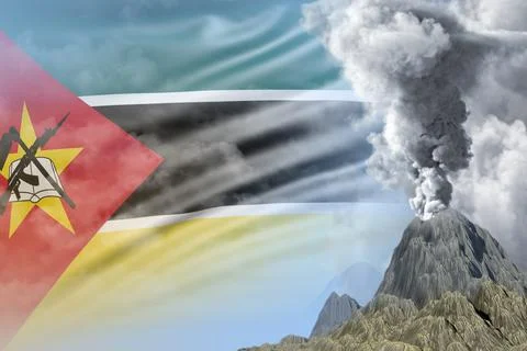 Eruption on Mozambique flag, problems of natural disaster concept Stock Illustration