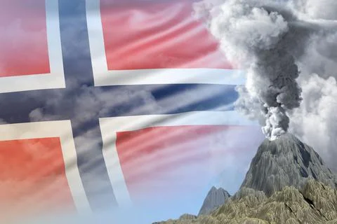 Eruption on Norway flag ual Stock Illustration