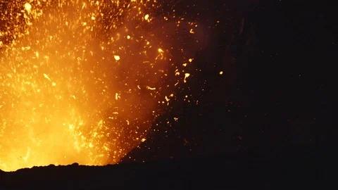 Eruption of Still Active Yasur Volcano on Tanna Island, Vanuatu, Close Up. Video stock 113249502