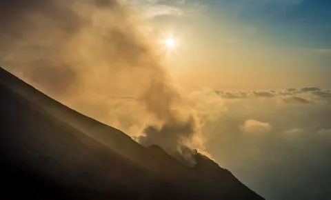 Eruption in Stromboli's active crater Stock Photos