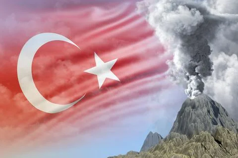 Eruption on Turkey flag, problems of natural disaster concept Stock Illustration