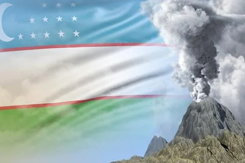 Eruption on Uzbekistan flag, problems of disaster concept Stock Illustration