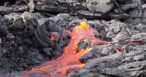 Eruption volcanic lava landscape volcano mountain nature magma closeup Stock Footage 336579984