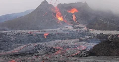 Eruption volcanic lava landscape volcano mountain nature magma closeup Stock Footage 336580031