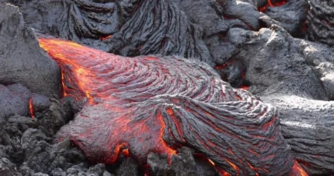 Eruption volcanic lava landscape volcano mountain nature magma closeup Stock Footage 336580035