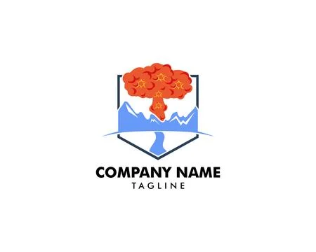 The eruption of the volcano catastrophe vector illustration with shield log.. Stock Illustration